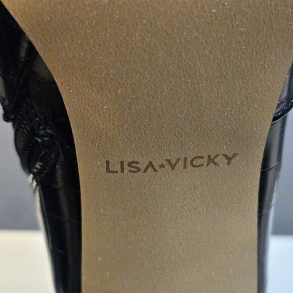 Lisa Vicky Nordstrom Boots Womens 8M Craze-V Platform Black Croco Block Heel - Picture 12 of 13